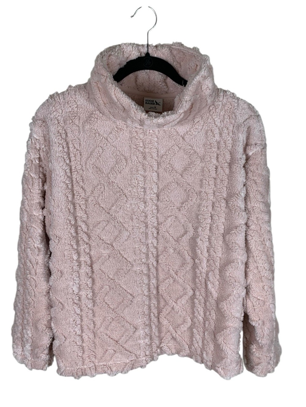 Women's Eddie Bauer Pink Long Sleeve Cable Fleece Pullover Sweatshirt Size M